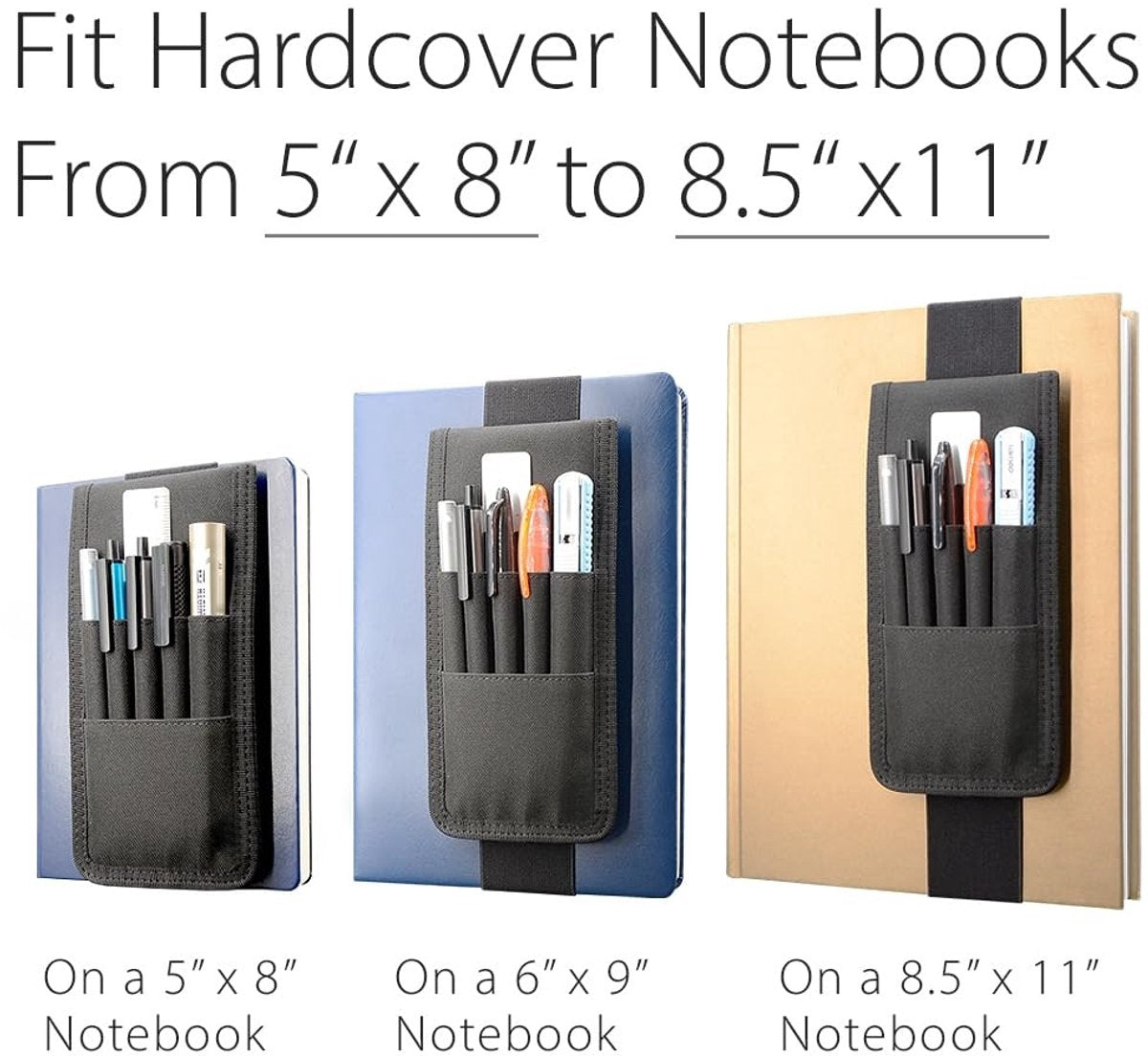 Adjustable pen holder - Velcro, 3 elastic bands - For hardcover diaries & planners V1188-MS101-00809-1