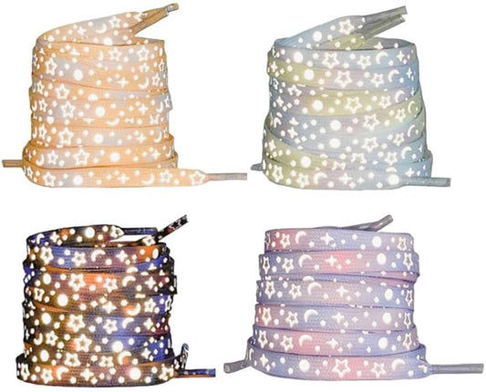 4 pairs of reflective shoelaces - colorful stars and hearts pattern - Glow in the Dark shoelaces - decorative V1188-MS101-00811-1