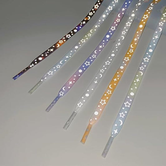 4 pairs of reflective shoelaces - colorful stars and hearts pattern - Glow in the Dark shoelaces - decorative V1188-MS101-00811-1