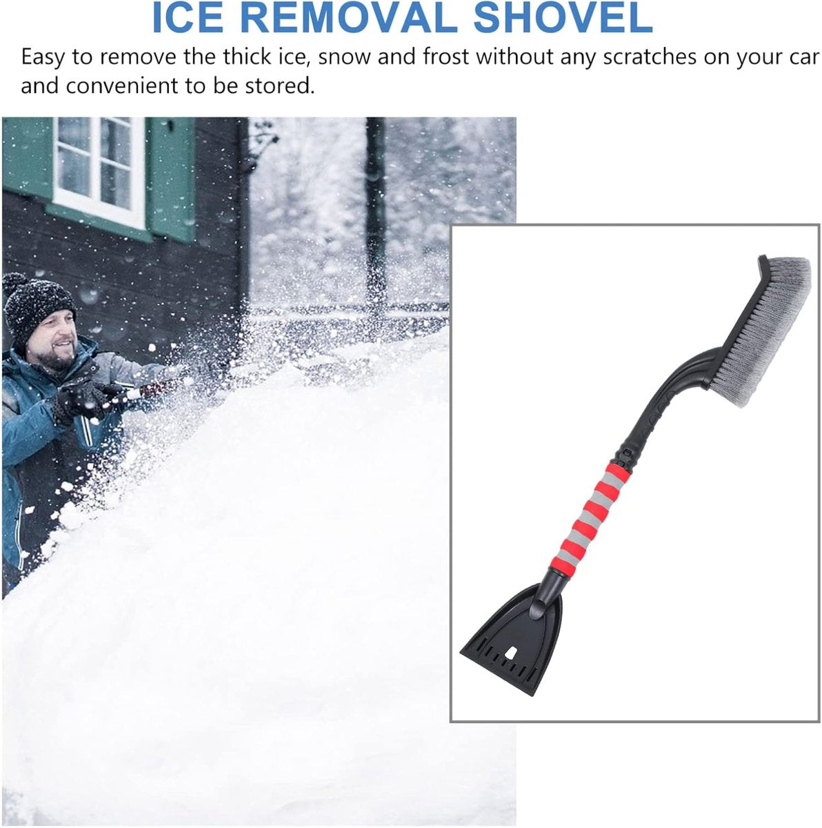 Snow Brush for Car - Two-in-One Ice Scraper - 25'' Ergonomic Handle - Winter Car Accessory V1188-MS101-00814-1