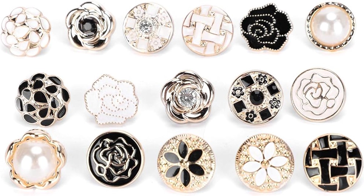 Blouse Brooch Buttons Set 16-piece - Soft enamel, random styles V1188-MS101-00816-1