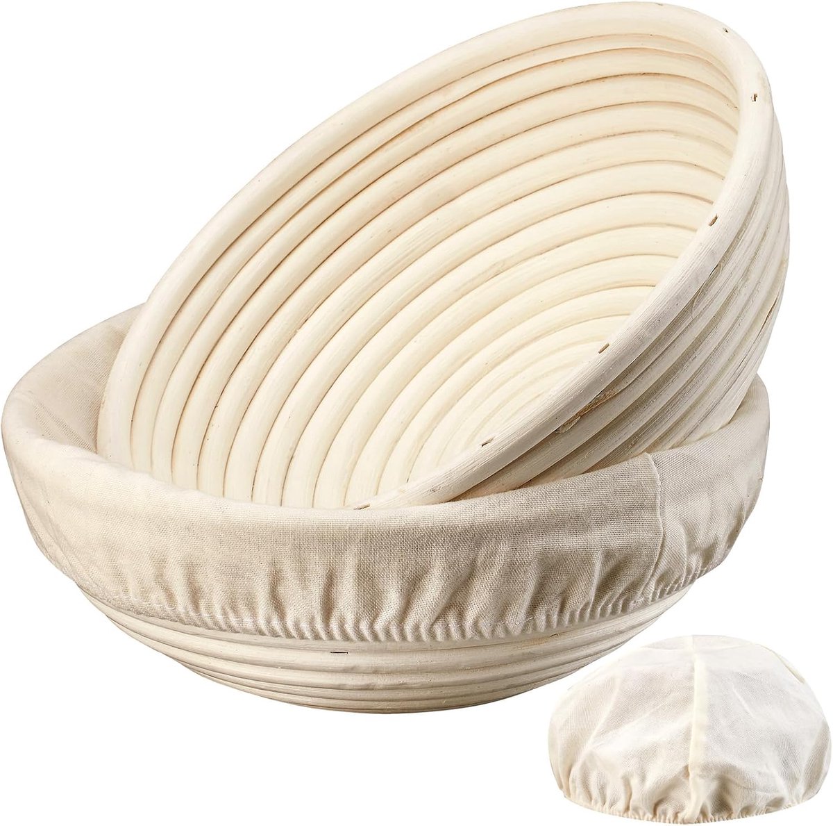 2-Pack Fermentation Basket - Bread Proofing Basket - 9 Inch Round Woven Basket - Includes Linen Lining - V1188-MS101-00819-1