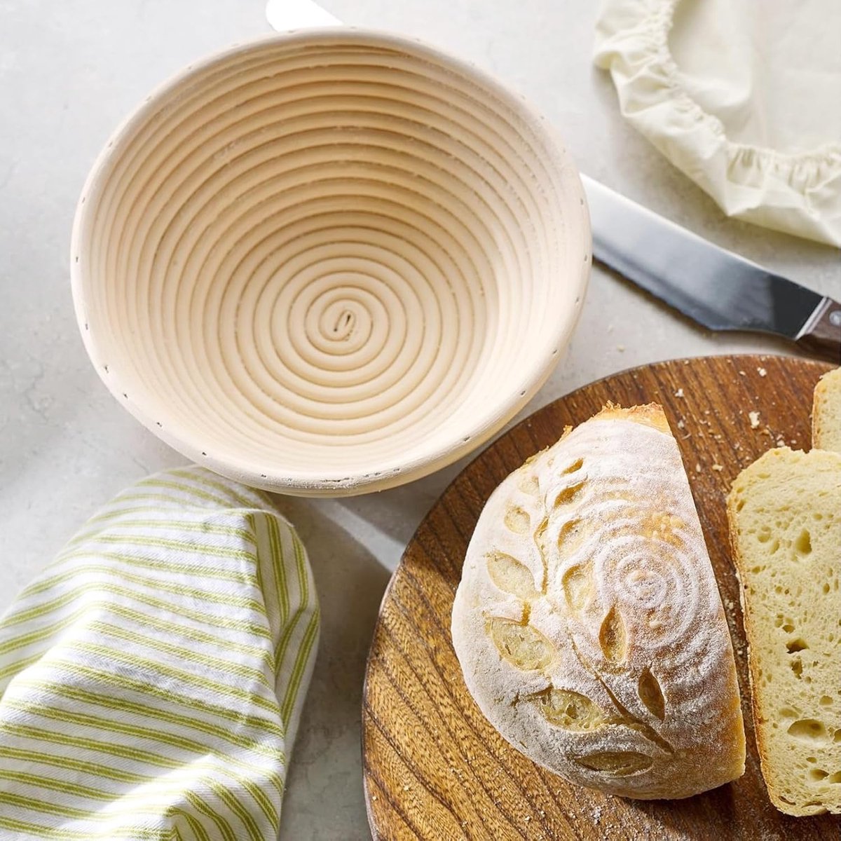 2-Pack Fermentation Basket - Bread Proofing Basket - 9 Inch Round Woven Basket - Includes Linen Lining - V1188-MS101-00819-1