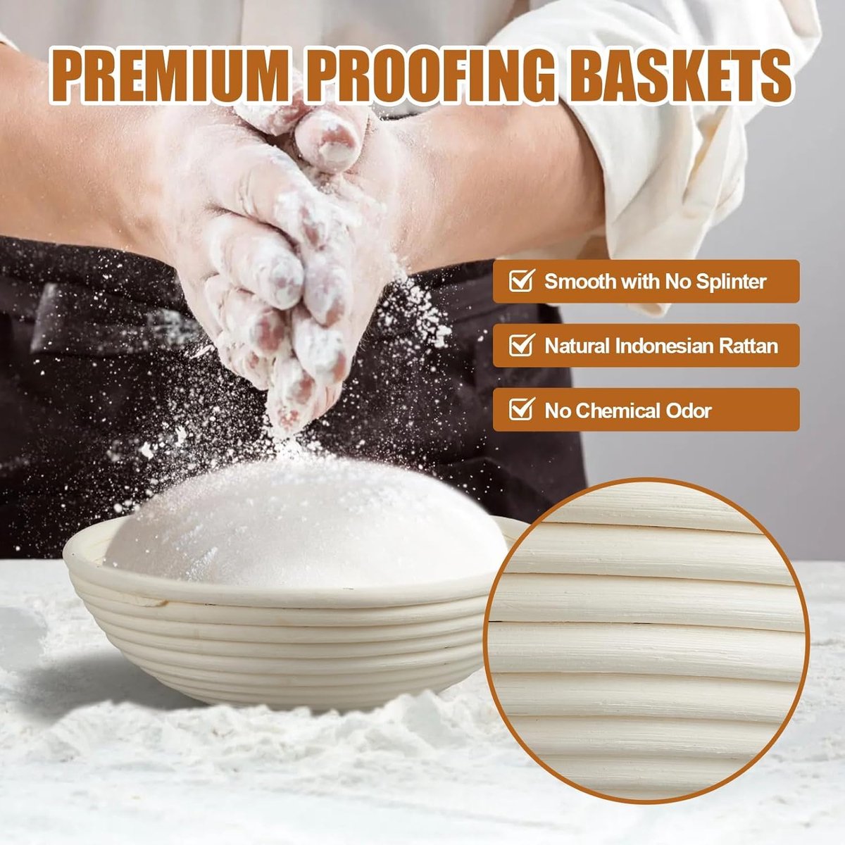 2-Pack Fermentation Basket - Bread Proofing Basket - 9 Inch Round Woven Basket - Includes Linen Lining - V1188-MS101-00819-1