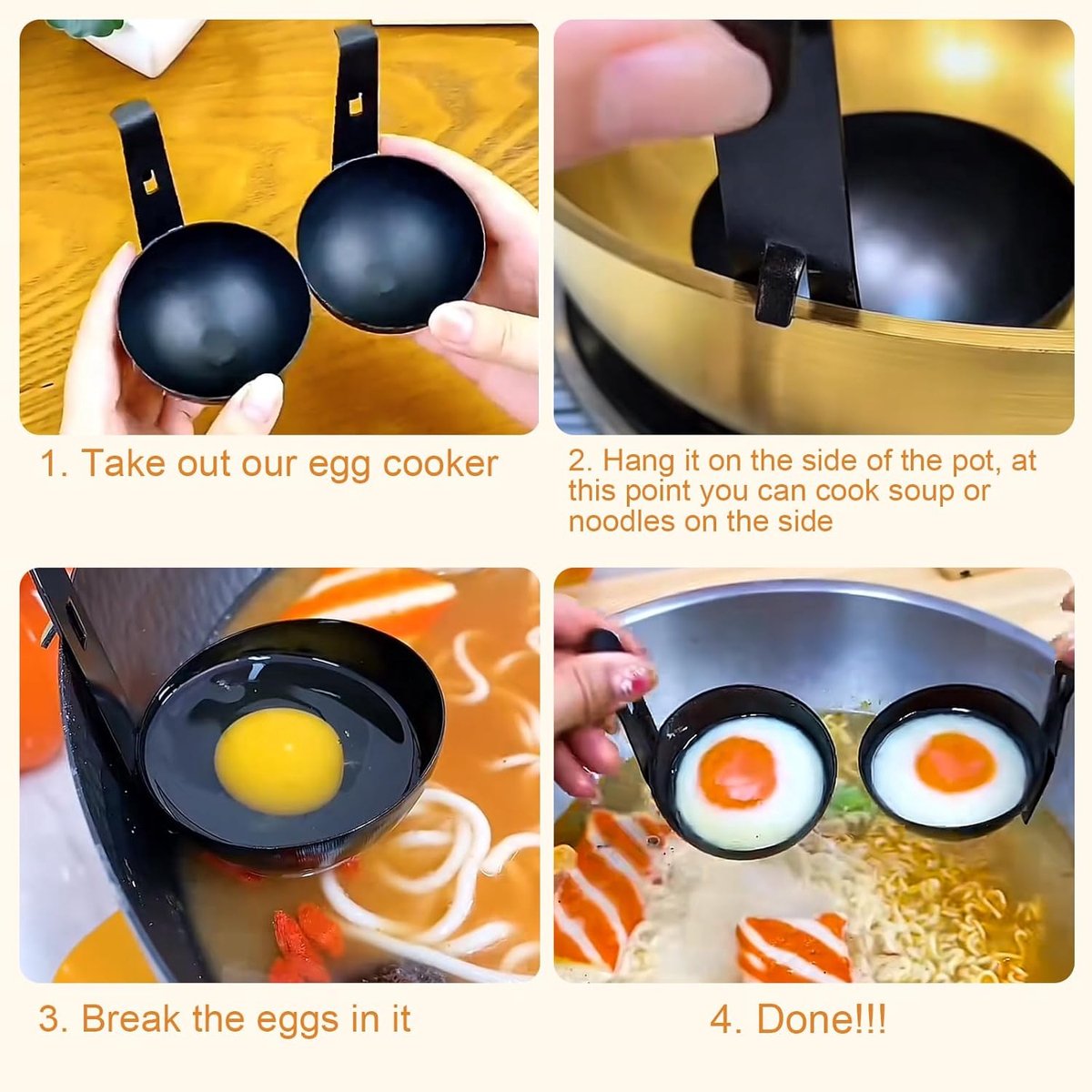 2-piece egg cooker - Stainless steel pan for poached eggs with hanging cups - Non-stick cookware for V1188-MS101-00820-1