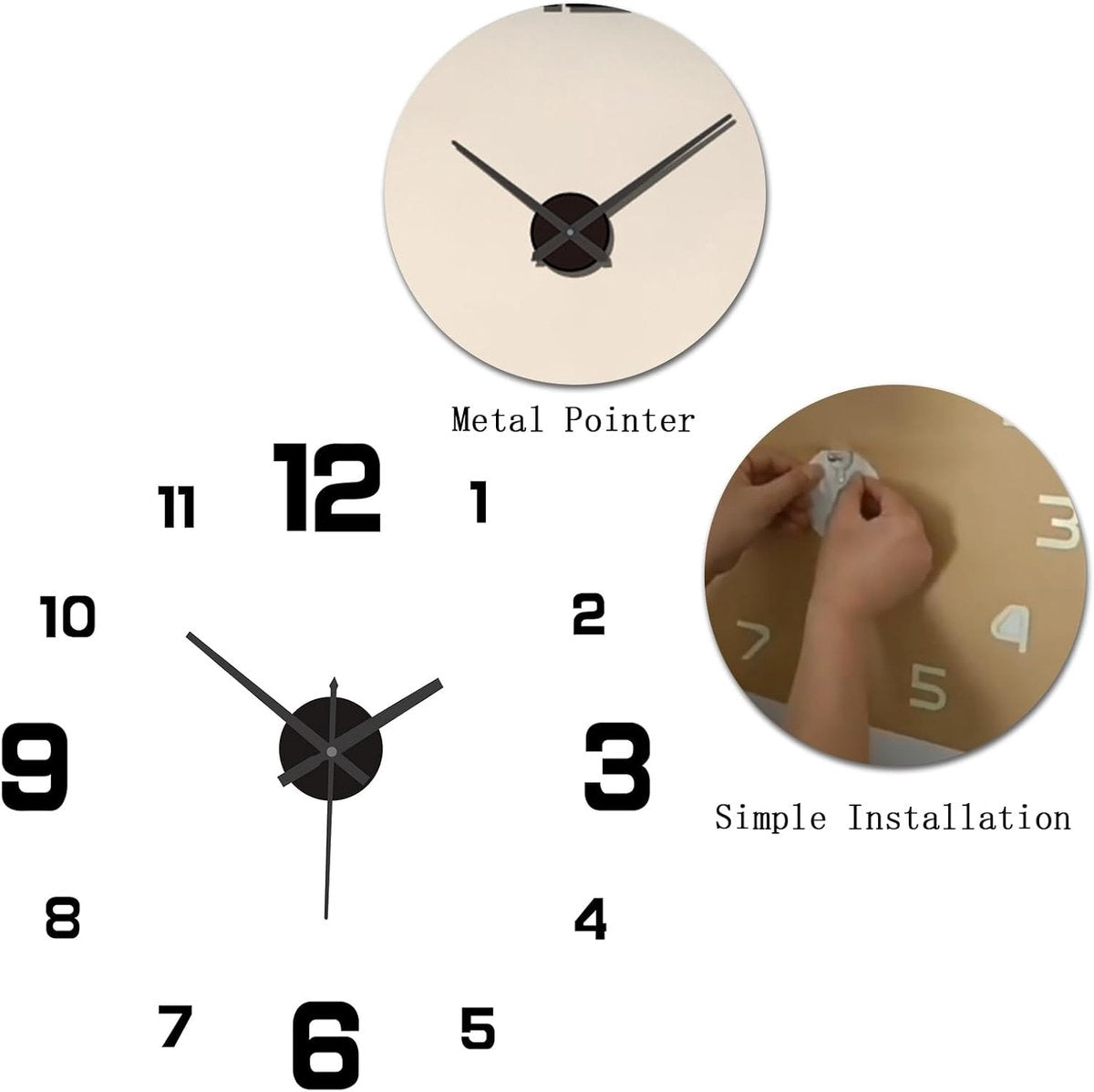 Frameless Wall Clock - Modern 3D DIY - Large Display for Clear Reading - Easy to Stick - Modern Living Room V1188-MS101-00824-1
