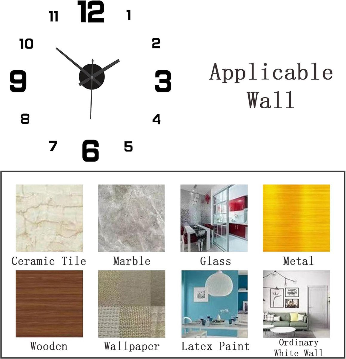 Frameless Wall Clock - Modern 3D DIY - Large Display for Clear Reading - Easy to Stick - Modern Living Room V1188-MS101-00824-1