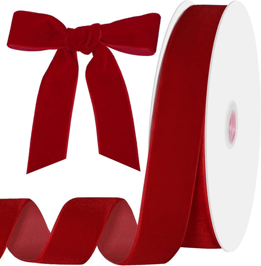 Red Velvet Ribbon - 2.5cmx22.5m, for gifts/Christmas decorations V1188-MS101-00828-1