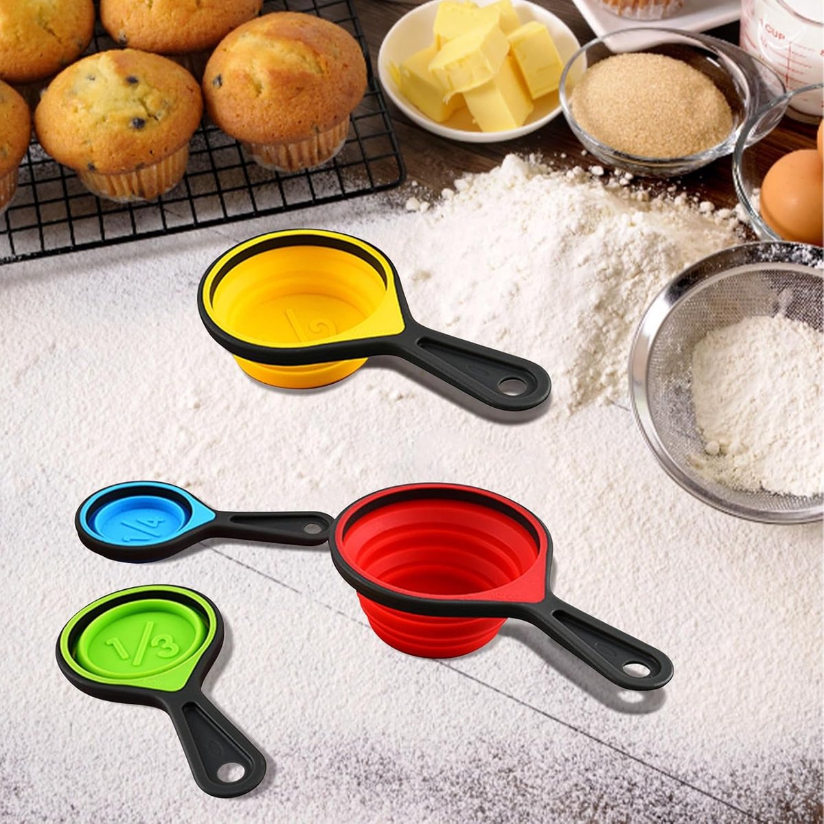 Foldable silicone measuring cups - 60 ml/80 ml/125 ml/250 ml - Set of 4 kitchen measuring instruments (4 V1188-MS101-00832-1