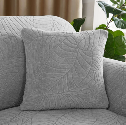 Waterproof cushion cover 45x45 - set of 2 cushion covers - Light grey jacquard leaf pattern V1188-MS101-00839-1