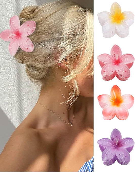 Floral hair clips - Pack of 4 - Suitable for thick hair - Strong non-slip - Hawaiian style - Cute large hair V1188-MS101-00850-1