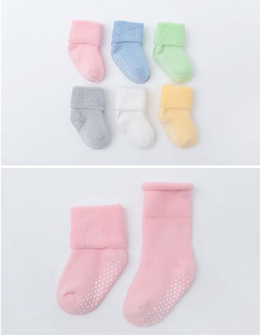 Baby-toddler-children ankle socks with grip, unisex warm thick cotton winter socks 0-10 years, 6-pack M V1188-MS101-00851-1