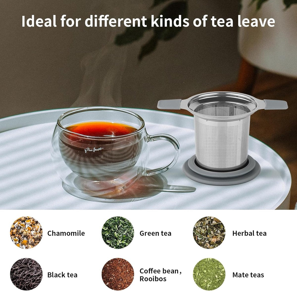 Tea infuser strainers - Stainless steel loose tea strainer with heat-resistant double handles - Extra fine V1188-MS101-00859-1