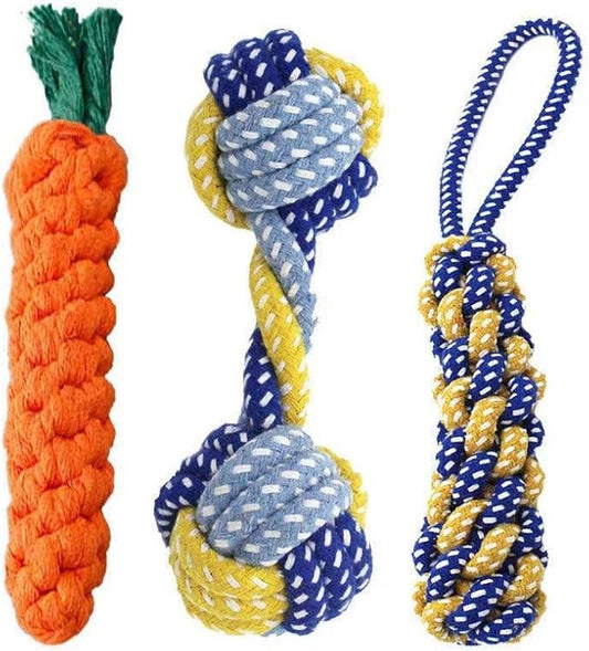 Dog toy - Cleans teeth - Knot & Carrot design - Durable braided cotton rope - Break-resistant chew toy - V1188-MS101-00866-1