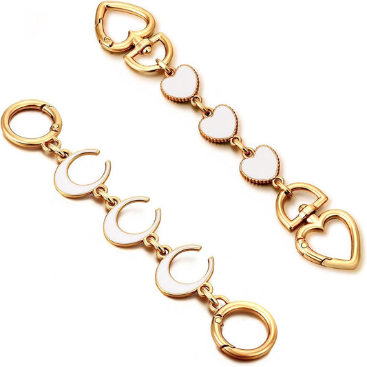 Bag strap 2-pack extension chains for bags - heart and moon pattern - shoulder strap extension for handbag - V1188-MS101-00868-1