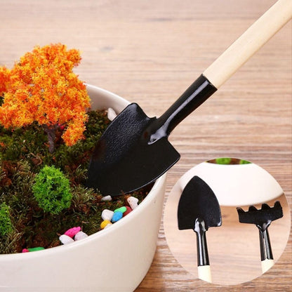 3-piece mini garden tool set - for pots and plants - Wooden handle design - Shovel, rake, and soil shovel - V1188-MS101-00875-1