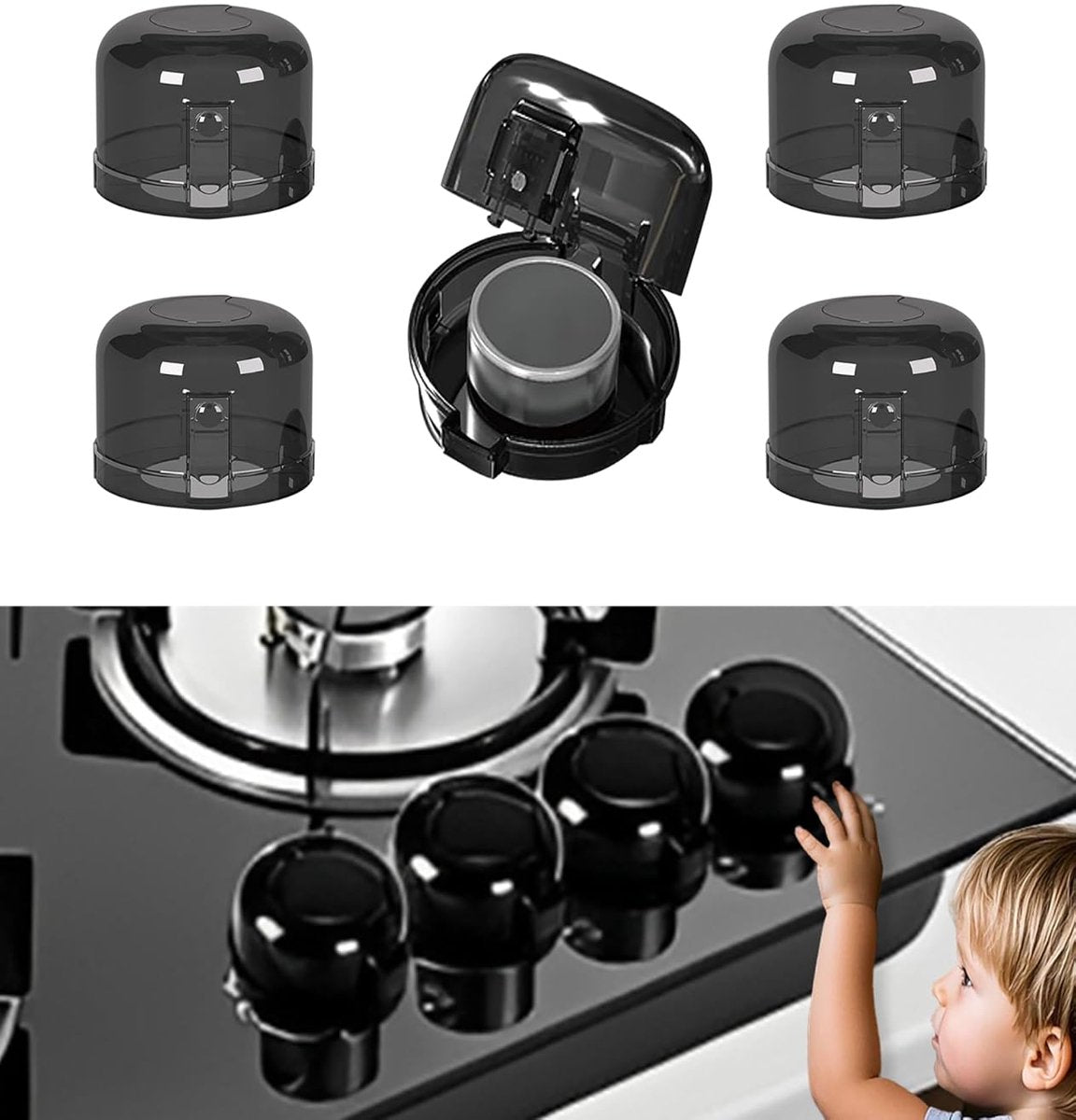 Child-safe Stove Knob 5-pack - With lock, universal, black V1188-MS101-00879-1