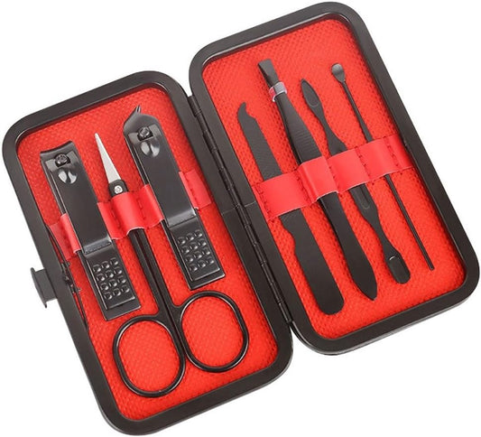 Black 7-piece nail clipper set - Includes nail clipper, nail trimmer, etc. - Manicure tools for home use - V1188-MS101-00885-1