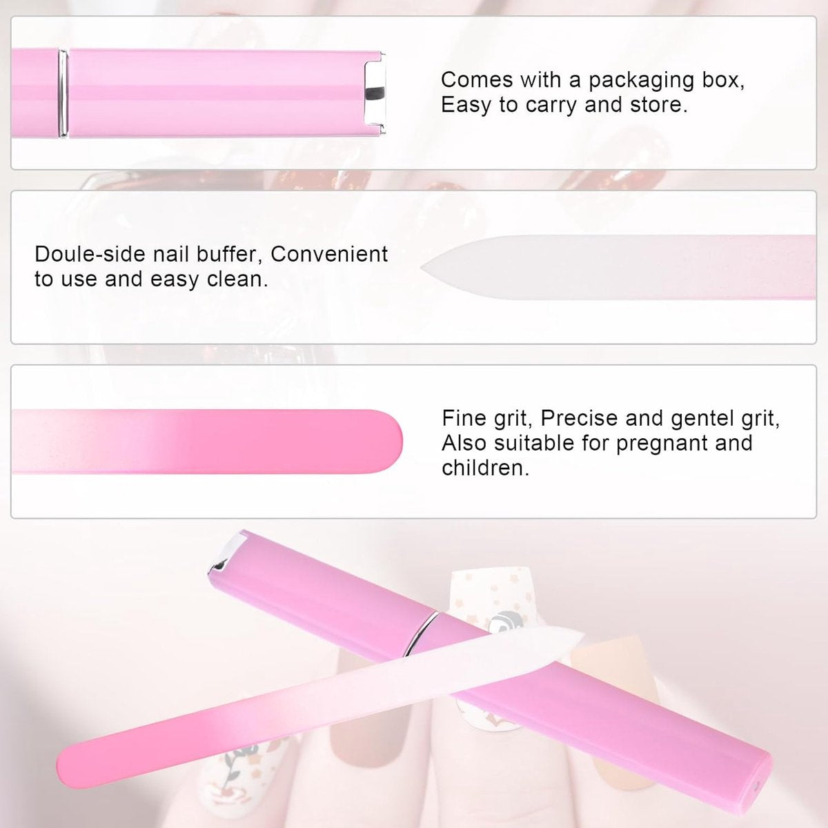Glass Nail File Set 3-Piece - Double-Sided, with Case, Gift for Women V1188-MS101-00890-1
