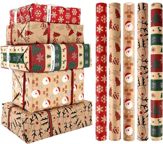 5 Roll Christmas Wrapping Paper - Christmas Wrapping Paper Rolls - Christmas Paper Wrapping Paper For V1188-MS101-00898-1