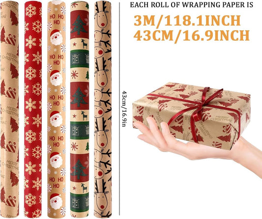 5 Roll Christmas Wrapping Paper - Christmas Wrapping Paper Rolls - Christmas Paper Wrapping Paper For V1188-MS101-00898-1