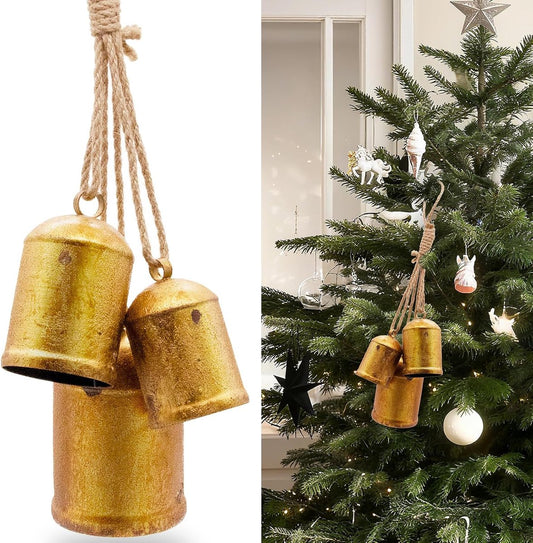 Christmas Bells for Decoration - Decorative Bells - Set of 3 Harmony Cow Bells - Metal Vintage Handmade V1188-MS101-00902-1