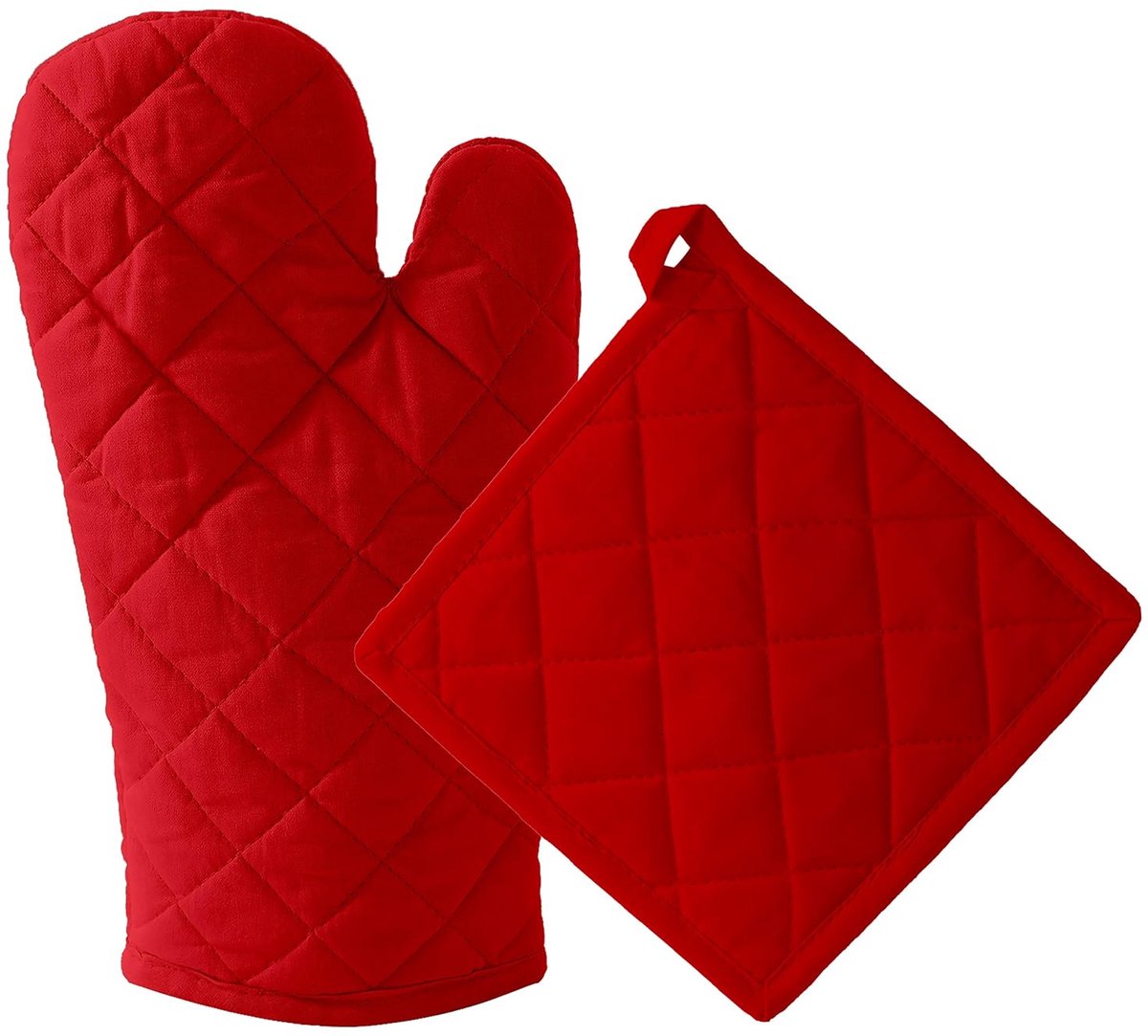 Oven Mitt Set - 1 glove + 1 potholder, red V1188-MS101-00907-1