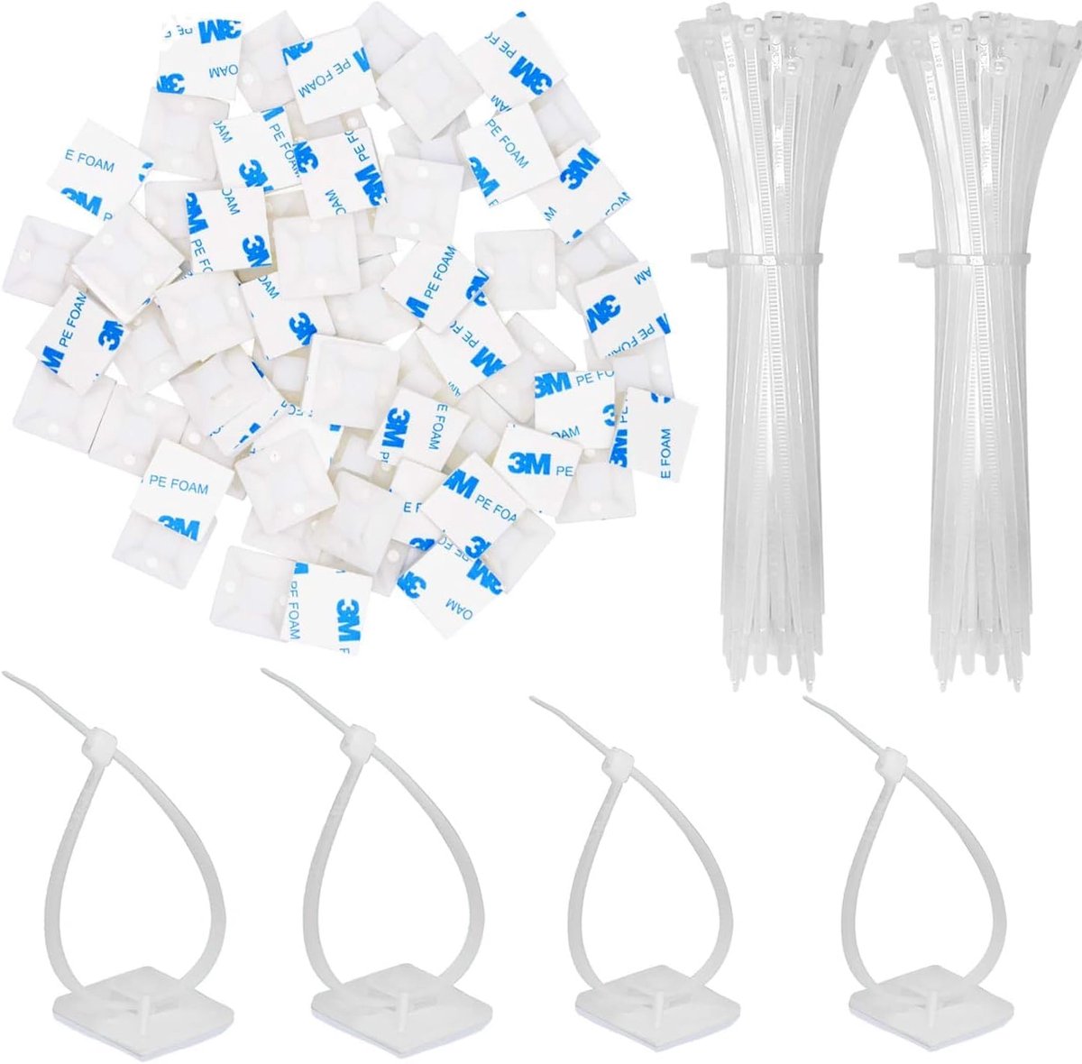 100 pieces 25 mm x 25 mm self-adhesive cable tie base holders (white) V1188-MS101-00915-1