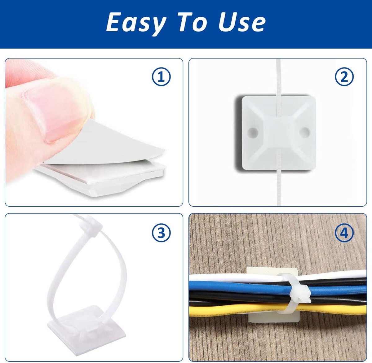 100 pieces 25 mm x 25 mm self-adhesive cable tie base holders (white) V1188-MS101-00915-1