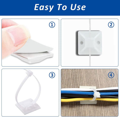 100 pieces 25 mm x 25 mm self-adhesive cable tie base holders (white) V1188-MS101-00915-1