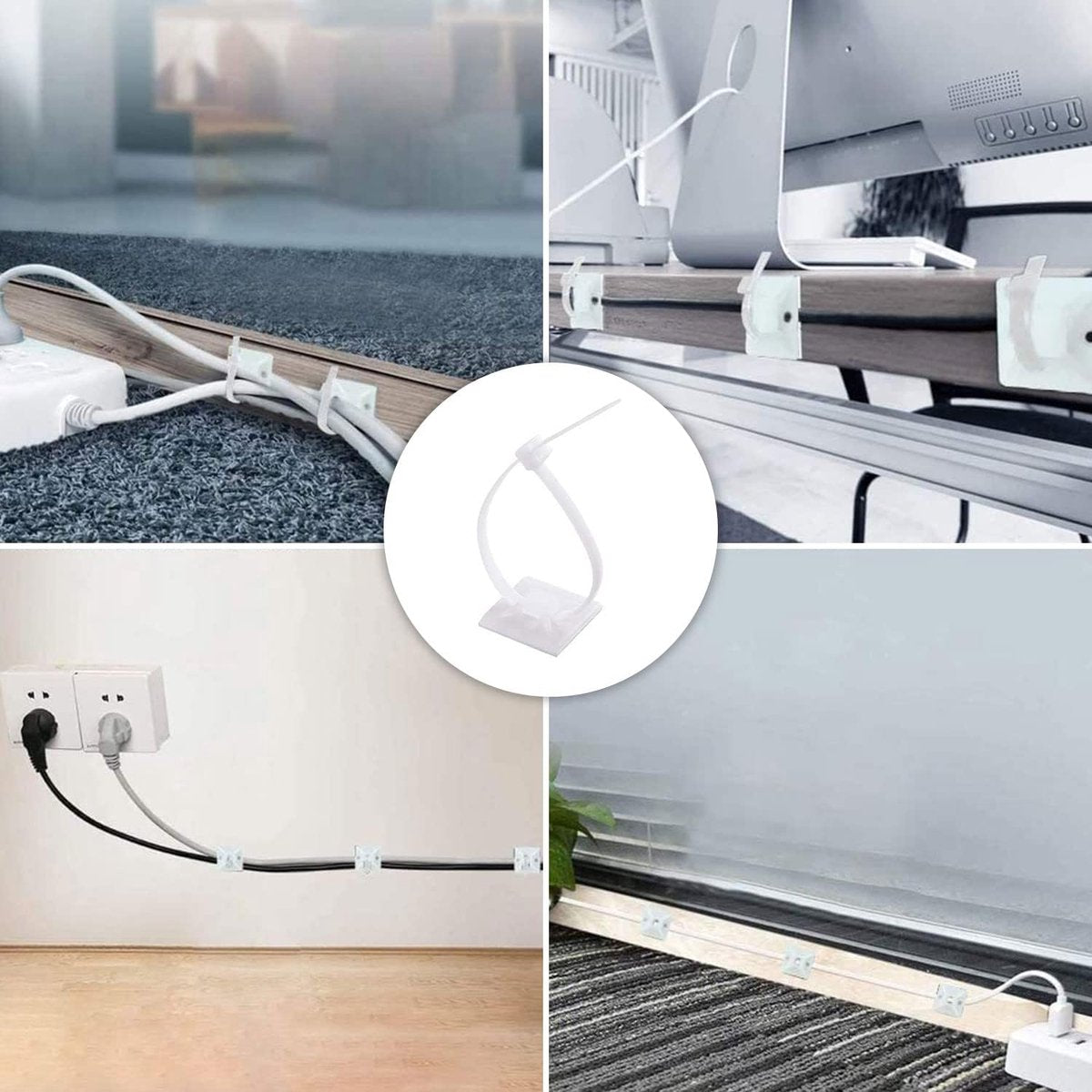 100 pieces 25 mm x 25 mm self-adhesive cable tie base holders (white) V1188-MS101-00915-1