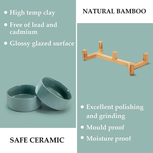Cat Litter Box - Dog Bowl - Ceramic Food Bowl Set for Cat and Dog - With Wooden Base, Modern and Cute Design, V1188-MS101-00919-1