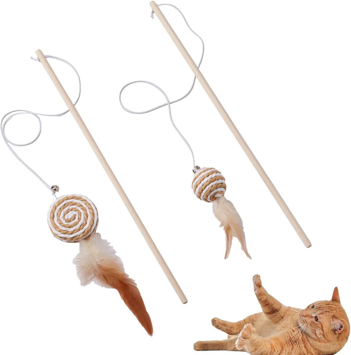 2 interactive cat tease sticks - cat stick toy set - cute paper balls and paper circles - attract your cat's V1188-MS101-00920-1