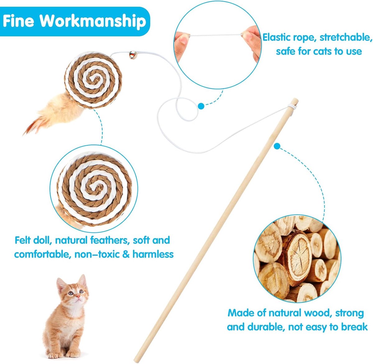 2 interactive cat tease sticks - cat stick toy set - cute paper balls and paper circles - attract your cat's V1188-MS101-00920-1