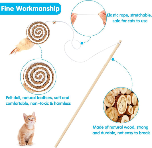 2 interactive cat tease sticks - cat stick toy set - cute paper balls and paper circles - attract your cat's V1188-MS101-00920-1