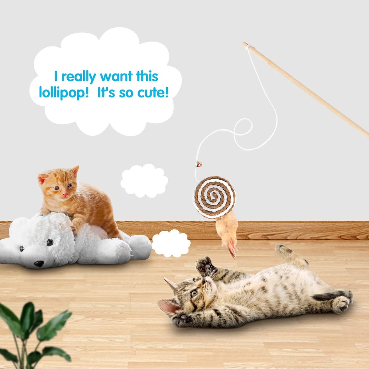 2 interactive cat tease sticks - cat stick toy set - cute paper balls and paper circles - attract your cat's V1188-MS101-00920-1