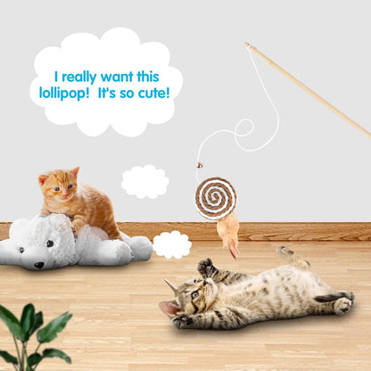 2 interactive cat tease sticks - cat stick toy set - cute paper balls and paper circles - attract your cat's V1188-MS101-00920-1