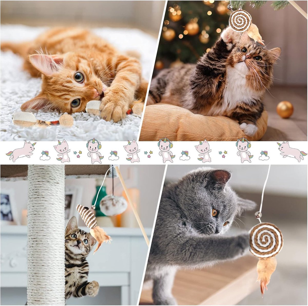 2 interactive cat tease sticks - cat stick toy set - cute paper balls and paper circles - attract your cat's V1188-MS101-00920-1