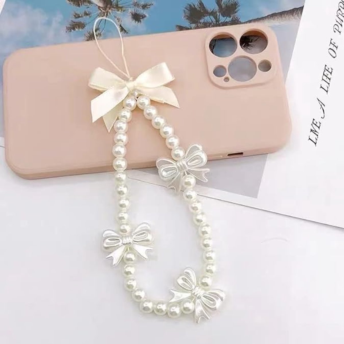 Phone pendant - cute phone chain - aesthetic heart-shaped pearl cord ornament V1188-MS101-00921-1