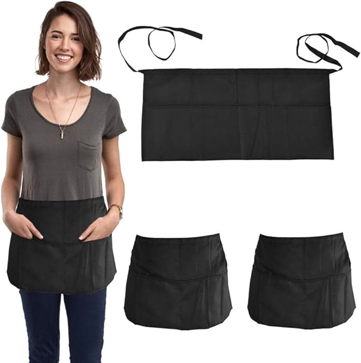 Bistro Aprons 3-piece - Black, semi-short, for waiter/waitress V1188-MS101-00925-1