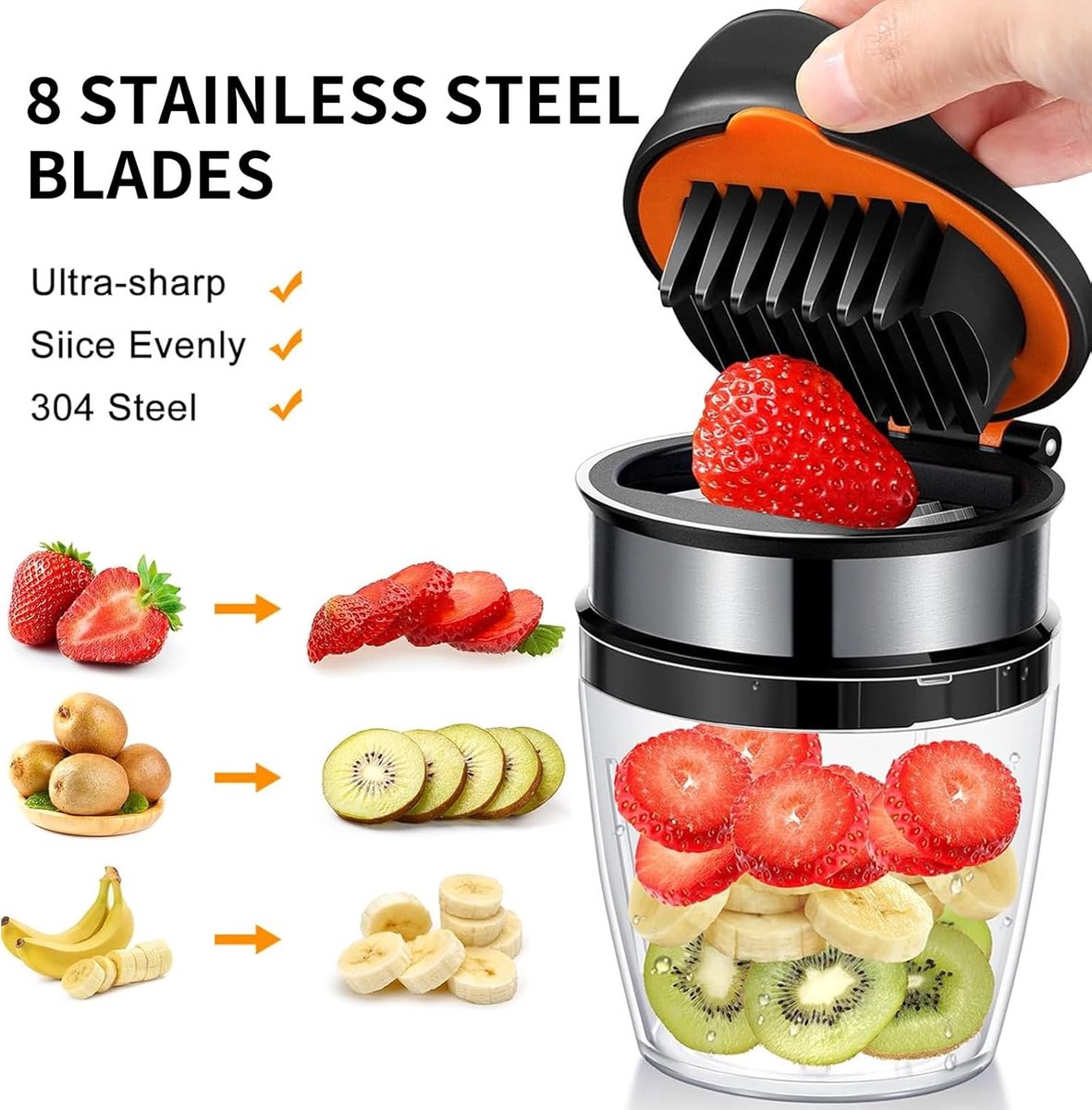 Fruit Slicer - Egg Slicer - Stainless Steel - Suitable for soft fruit - With non-slip base - Quickly make V1188-MS101-00927-1