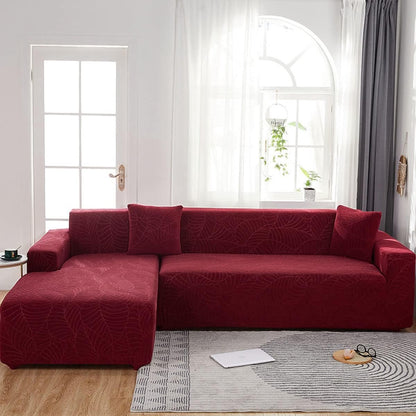 Waterproof sofa cover - Wine red jacquard leaf pattern - For 4-seater sofa (235-300 cm) V1188-MS101-00929-1