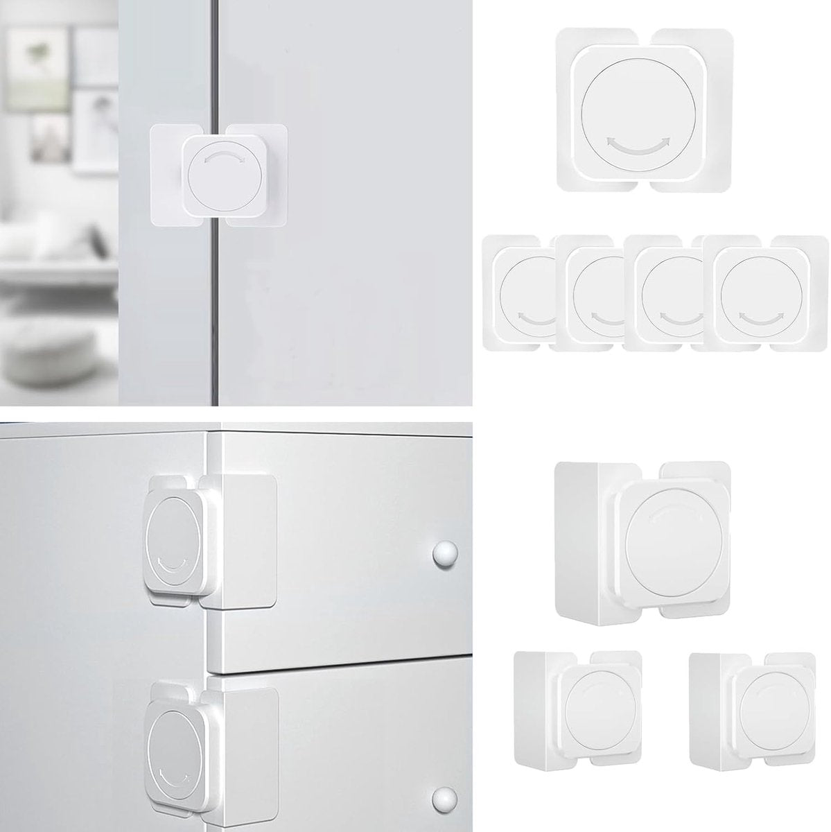 Child-safe cabinet locks - Child-safe locks for drawers and refrigerators - 3 easy-to-install units - 4 flush V1188-MS101-00932-1
