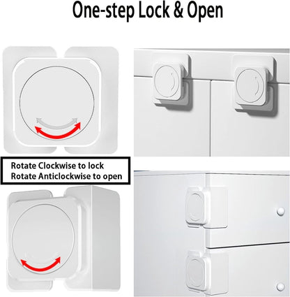 Child-safe cabinet locks - Child-safe locks for drawers and refrigerators - 3 easy-to-install units - 4 flush V1188-MS101-00932-1