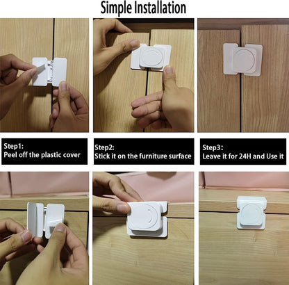 Child-safe cabinet locks - Child-safe locks for drawers and refrigerators - 3 easy-to-install units - 4 flush V1188-MS101-00932-1