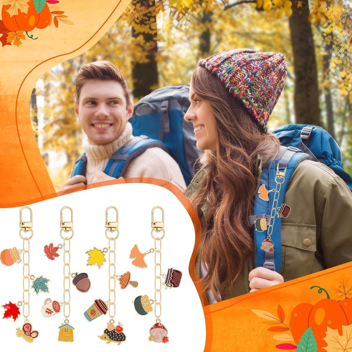 Autumn keychain making set - 60 autumn charms & 12 clips - plus accessories V1188-MS101-00938-1