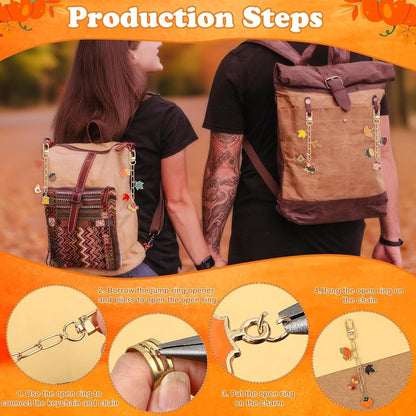 Autumn keychain making set - 60 autumn charms & 12 clips - plus accessories V1188-MS101-00938-1