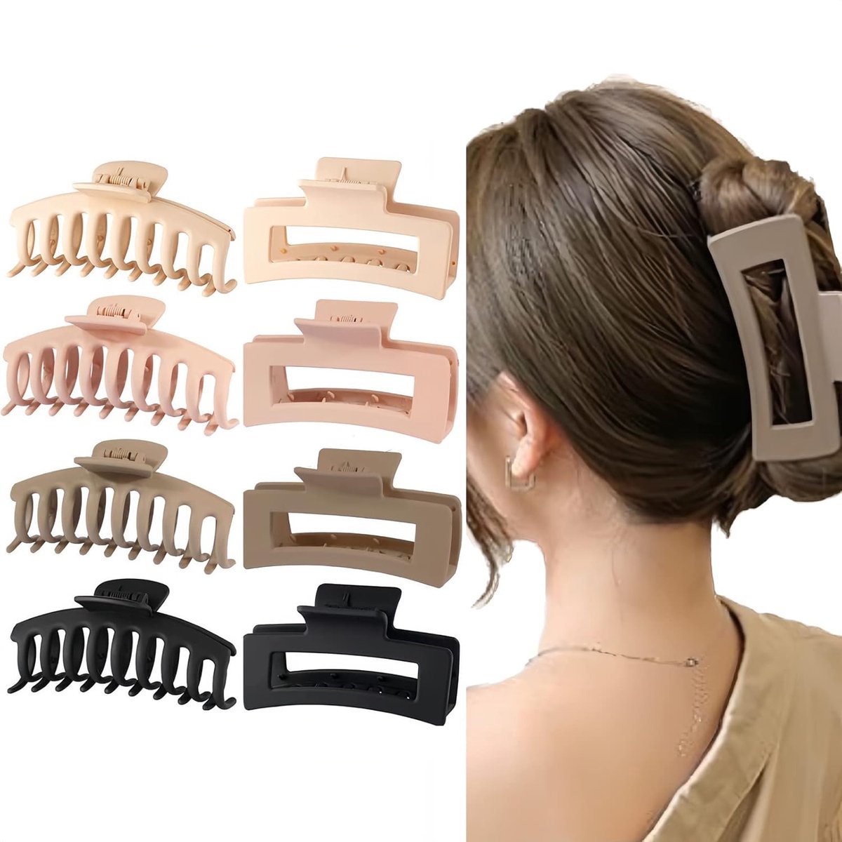 8 Pieces Rectangular Hair Grips 4.3 Inch - Anti-Slip - For Thick & Thin Hair V1188-MS101-00942-1