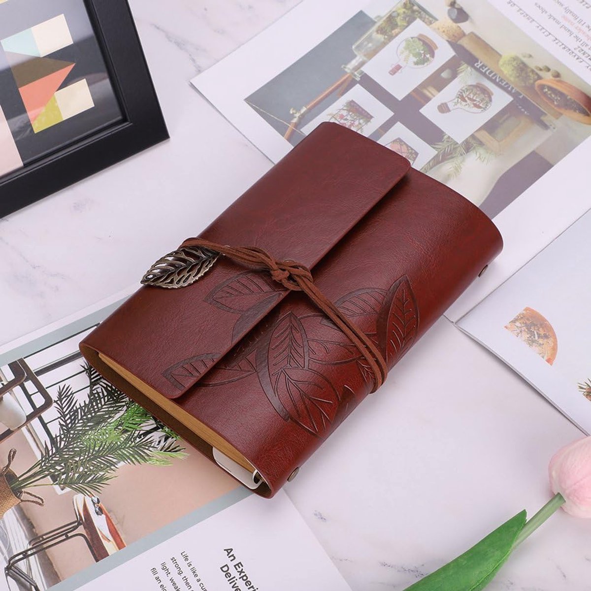 A6 Loose-Leaf Notebook 6 Holes - Synthetic PU Cover Retro - Unguided Paper 75 Sheets V1188-MS101-00948-1