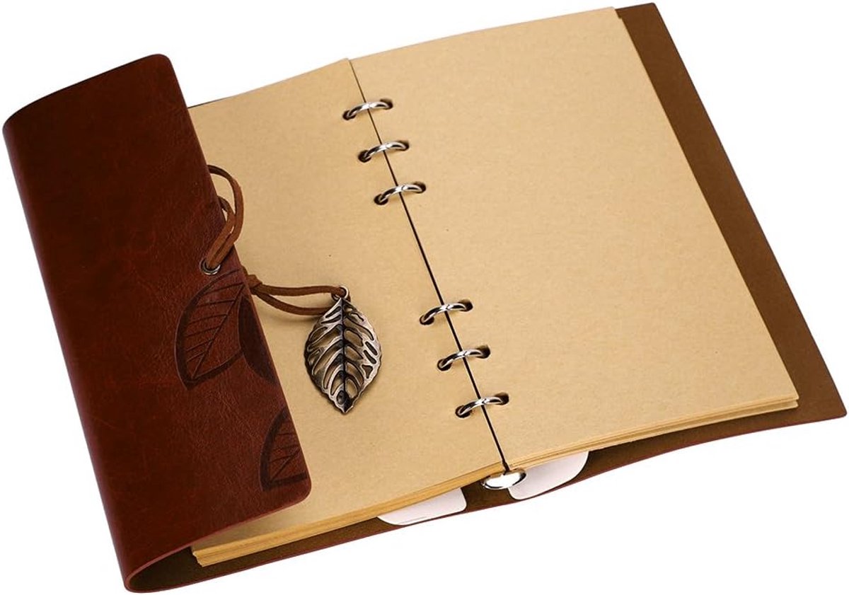 A6 Loose-Leaf Notebook 6 Holes - Synthetic PU Cover Retro - Unguided Paper 75 Sheets V1188-MS101-00948-1